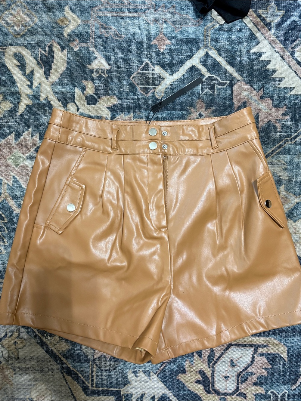 Love Tree Faux Leather High-Waist Shorts in Camel